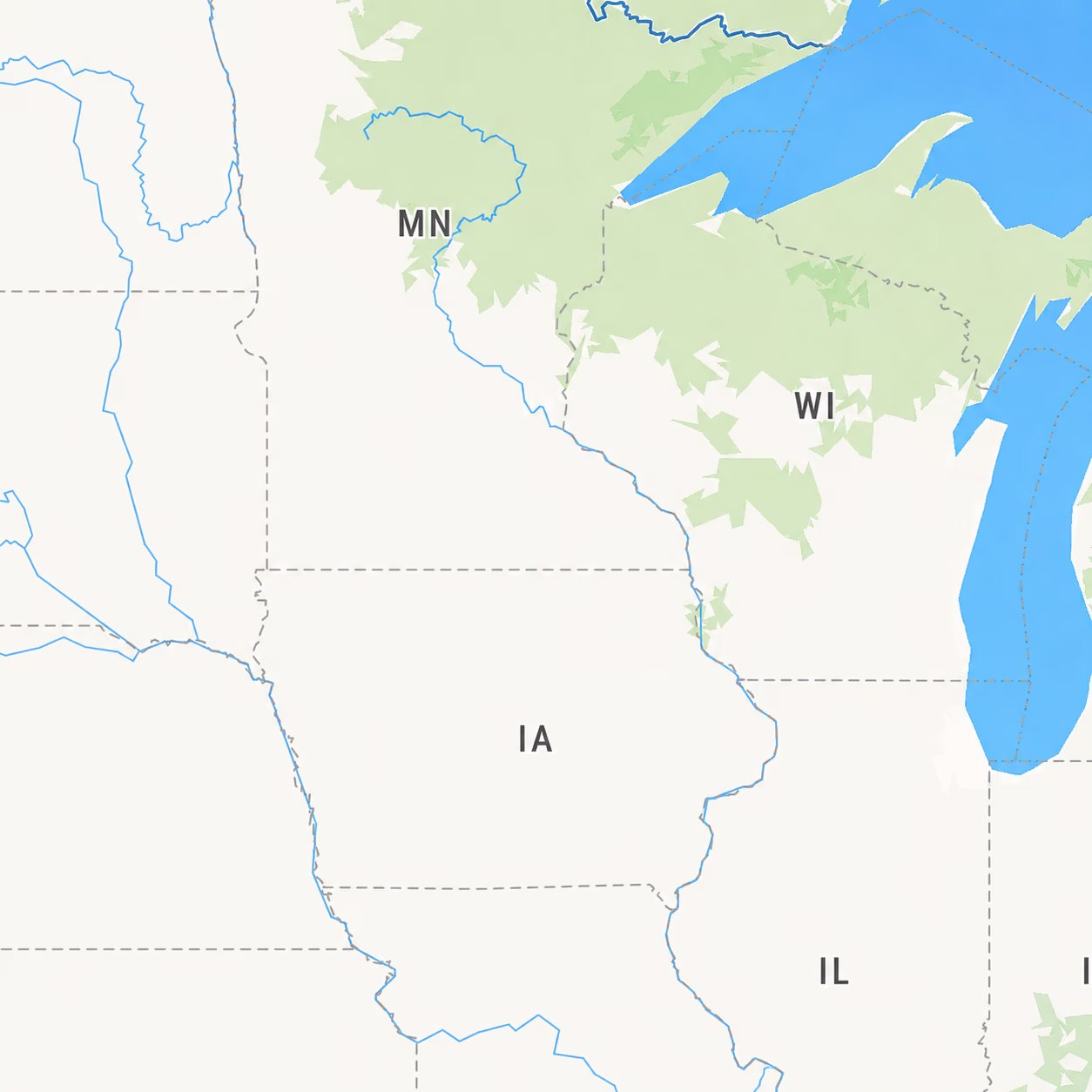 Regional map covering Iowa and the neighboring states we deliver IBC totes and cages across